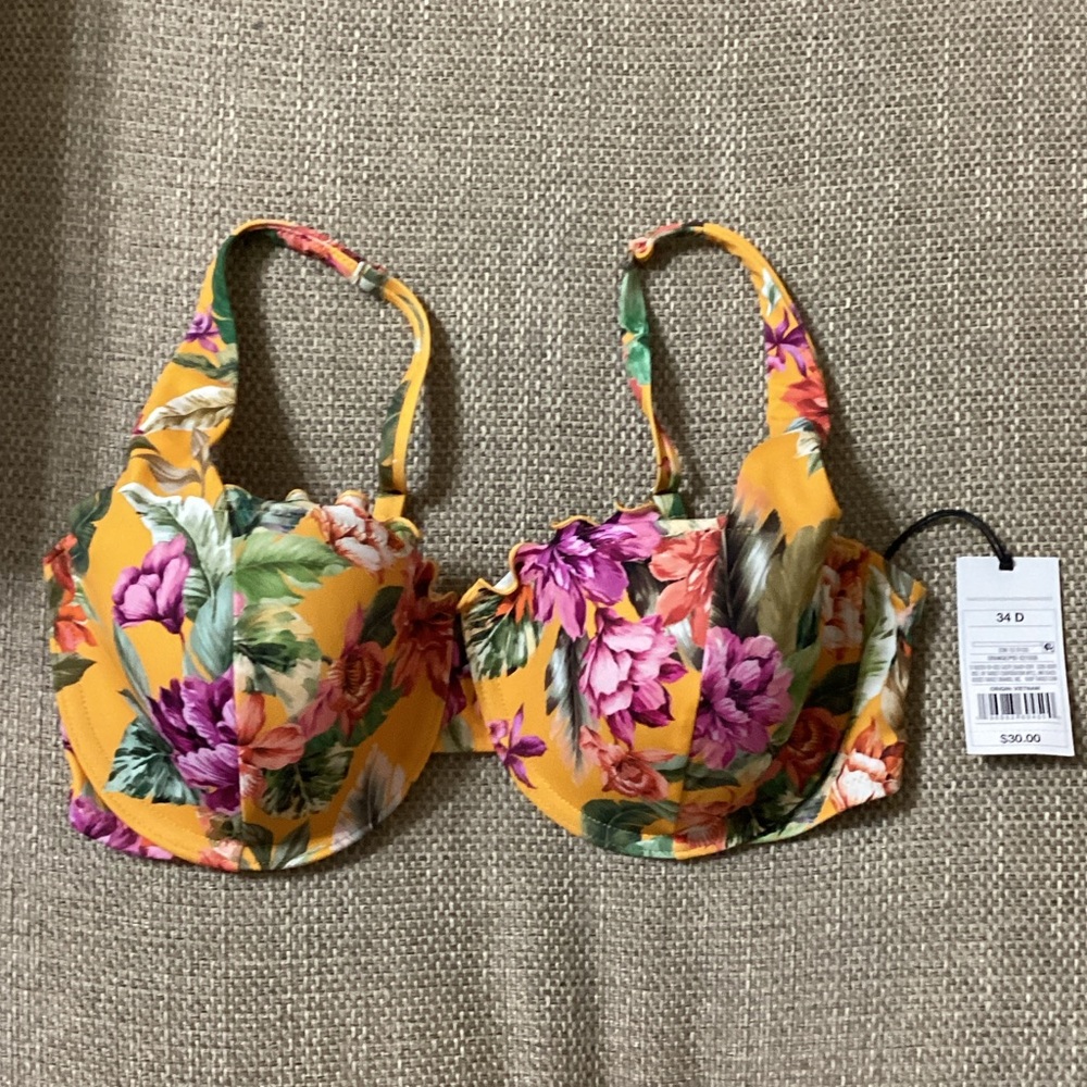 Shade & Shore Yellow Floral Underwire Bikini Top